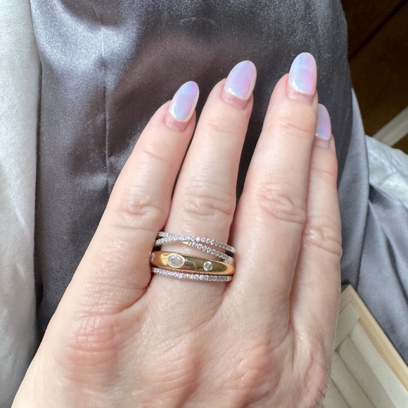 Mixed Metal Gold Silver & Diamond Stacked Ring - Picture 8 of 8